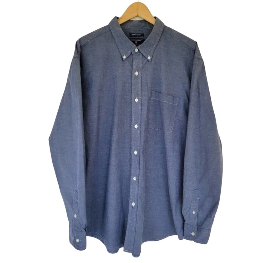 Saddlebred Long Sleeve Button Down Shirt Stone Blue Mens Size XL Cotton Oxford
